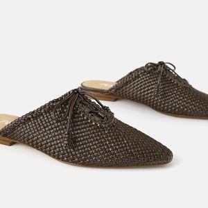 Zara Chocolate Woven Mules 38, 7.5, 8